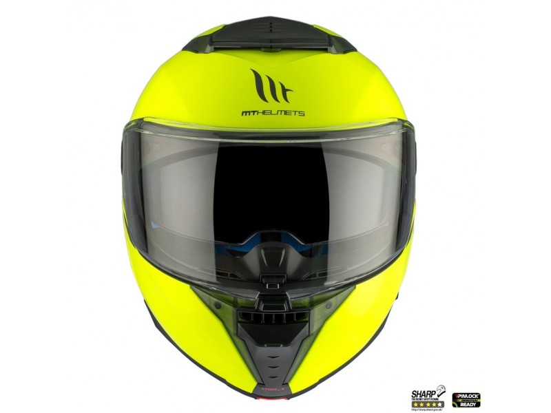 Casca modulabila MT Atom 2 SV A3 galben fluor lucios (ochelari soare integrati) Pinlock Ready - tip viziera: MT-V-35