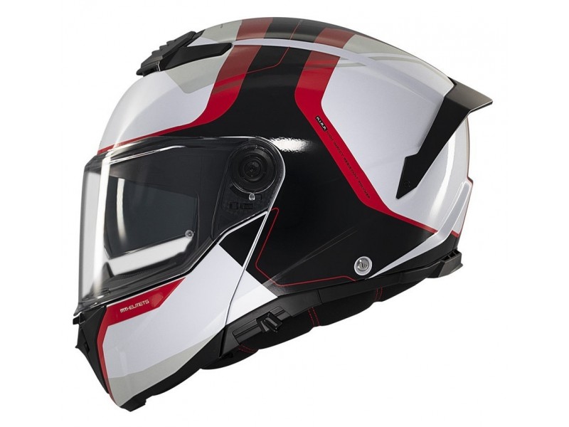 Casca modulabila MT Atom 2 SV Emalla B0 alb/rosu lucios (ochelari soare integrati) Pinlock Ready - tip viziera: MT-V-35