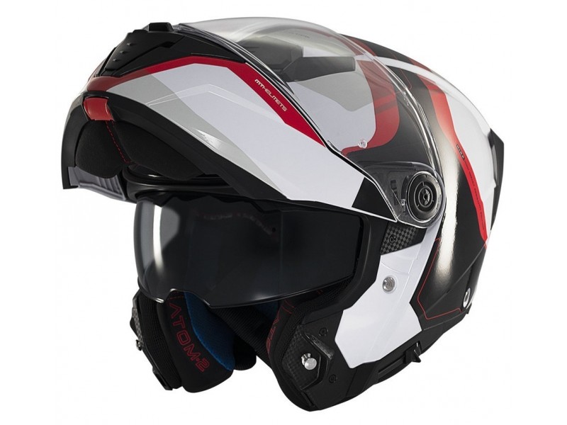 Casca modulabila MT Atom 2 SV Emalla B0 alb/rosu lucios (ochelari soare integrati) Pinlock Ready - tip viziera: MT-V-35