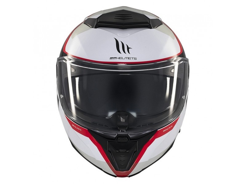 Casca modulabila MT Atom 2 SV Emalla B0 alb/rosu lucios (ochelari soare integrati) Pinlock Ready - tip viziera: MT-V-35