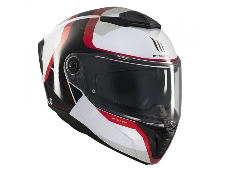 Casca modulabila MT Atom 2 SV Emalla B0 alb/rosu lucios (ochelari soare integrati) Pinlock Ready - tip viziera: MT-V-35