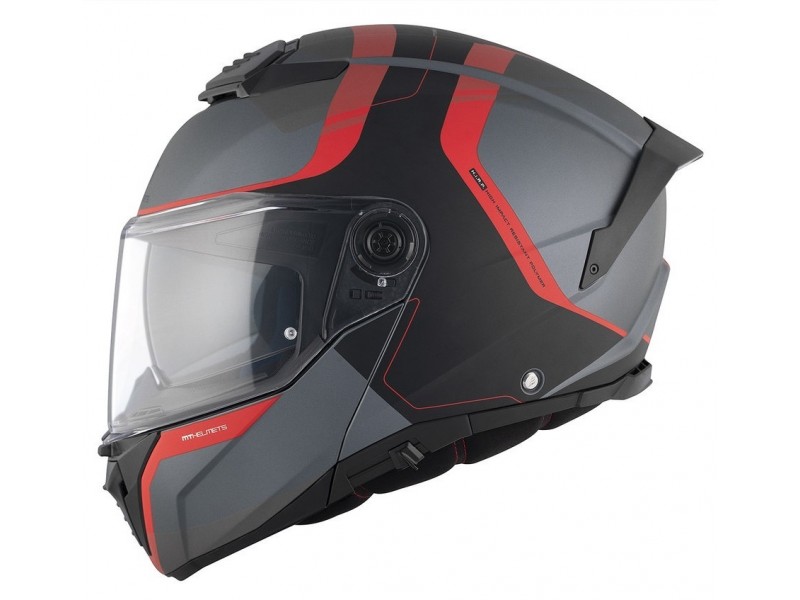 Casca modulabila MT Atom 2 SV Emalla B15 gri/rosu mat (ochelari soare integrati) Pinlock Ready - tip viziera: MT-V-35