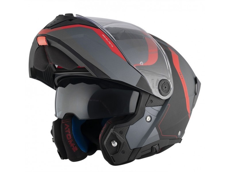 Casca modulabila MT Atom 2 SV Emalla B15 gri/rosu mat (ochelari soare integrati) Pinlock Ready - tip viziera: MT-V-35
