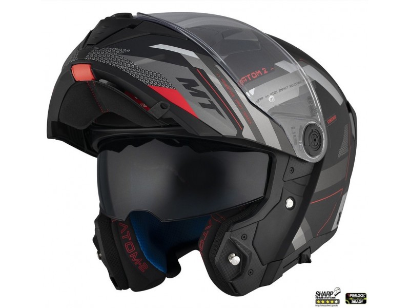 Casca modulabila MT Atom 2 SV Bast D5 negru/gri mat (ochelari soare integrati) Pinlock Ready - tip viziera: MT-V-35