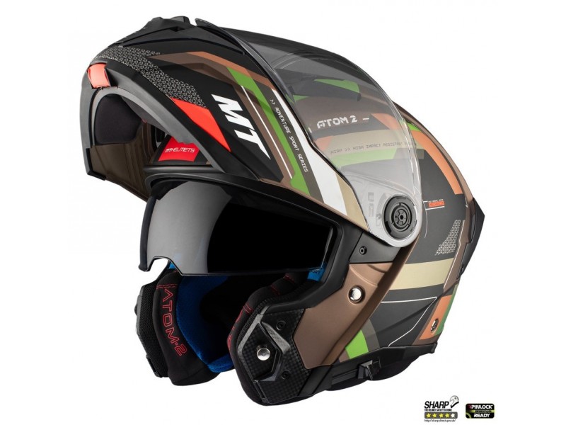 Casca modulabila MT Atom 2 SV Bast A6 military (maro/verde mat) (ochelari soare integrati) Pinlock Ready - tip viziera: MT-V-35