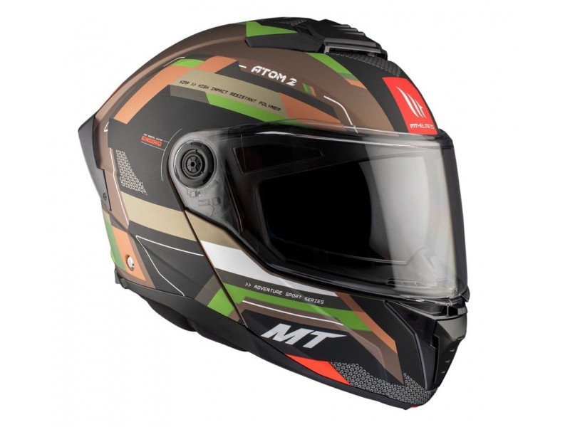 Casca modulabila MT Atom 2 SV Bast A6 military (maro/verde mat) (ochelari soare integrati) Pinlock Ready - tip viziera: MT-V-35