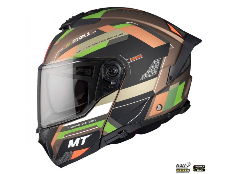 Casca modulabila MT Atom 2 SV Bast A6 military (maro/verde mat) (ochelari soare integrati) Pinlock Ready - tip viziera: MT-V-35