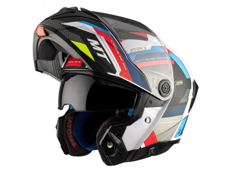 Casca modulabila MT Atom 2 SV Bast A0 alb/rosu/albastru lucios (ochelari soare integrati) Pinlock Ready - tip viziera: MT-V-35 Casca modulabila MT Atom 2 SV Bast A0 alb/rosu/albastru lucios (ochelari soare integrati) Pinlock Ready - tip viziera: MT-V-35