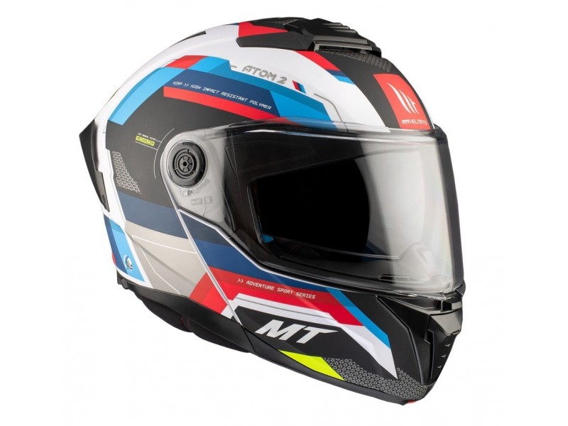 Casca modulabila MT Atom 2 SV Bast A0 alb/rosu/albastru lucios (ochelari soare integrati) Pinlock Ready - tip viziera: MT-V-35 Casca modulabila MT Atom 2 SV Bast A0 alb/rosu/albastru lucios (ochelari soare integrati) Pinlock Ready - tip viziera: MT-V-35