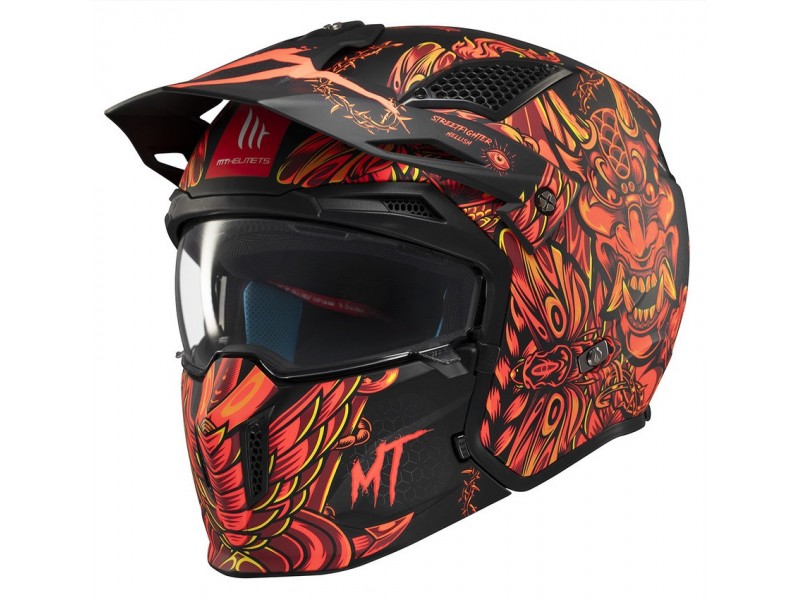 Casca MT Streetfighter SV S B5 Hellish rosu mat (ochelari soare integrati) - masca (protectie) barbie si cozoroc detasabile