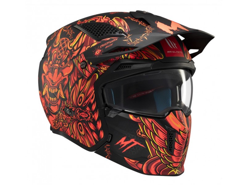 Casca MT Streetfighter SV S B5 Hellish rosu mat (ochelari soare integrati) - masca (protectie) barbie si cozoroc detasabile