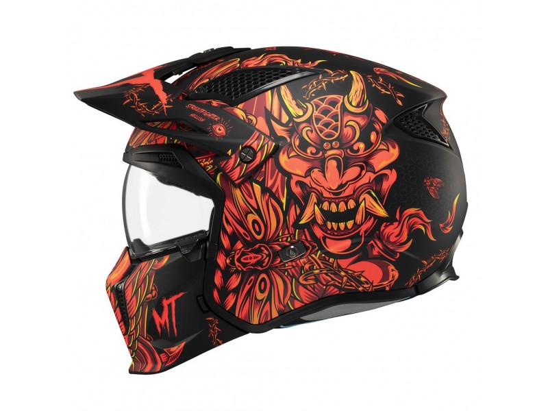 Casca MT Streetfighter SV S B5 Hellish rosu mat (ochelari soare integrati) - masca (protectie) barbie si cozoroc detasabile