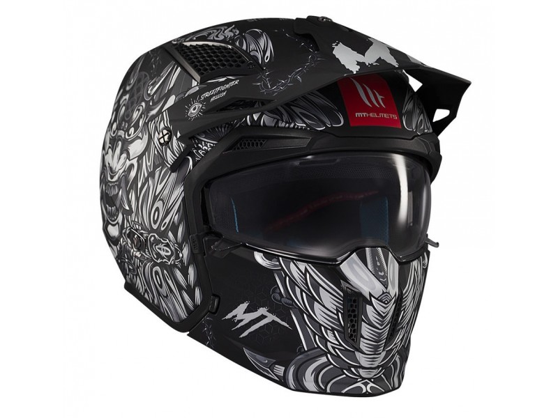 Casca MT Streetfighter SV S B2 Hellish negru mat (ochelari soare integrati) - masca (protectie) barbie si cozoroc detasabile