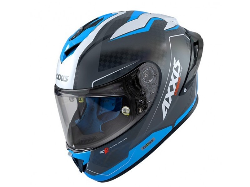 Casca integrala Axxis Cobra Rage A0 alb/albastru lucios carbon - 100% carbon