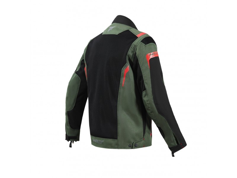 Geaca (jacheta) motociclete barbati Touring Seventy vara model SD-JT66 Sahara culoare: verde military/rosu