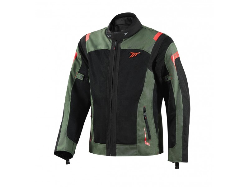 Geaca (jacheta) motociclete barbati Touring Seventy vara model SD-JT66 Sahara culoare: verde military/rosu