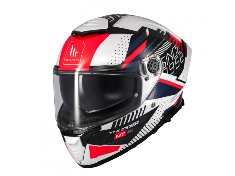 Casca integrala MT Thunder 4 SV Luminence A7 alb/rosu/albastru lucios (ochelari soare integrati) - tip viziera: MT-V-28B