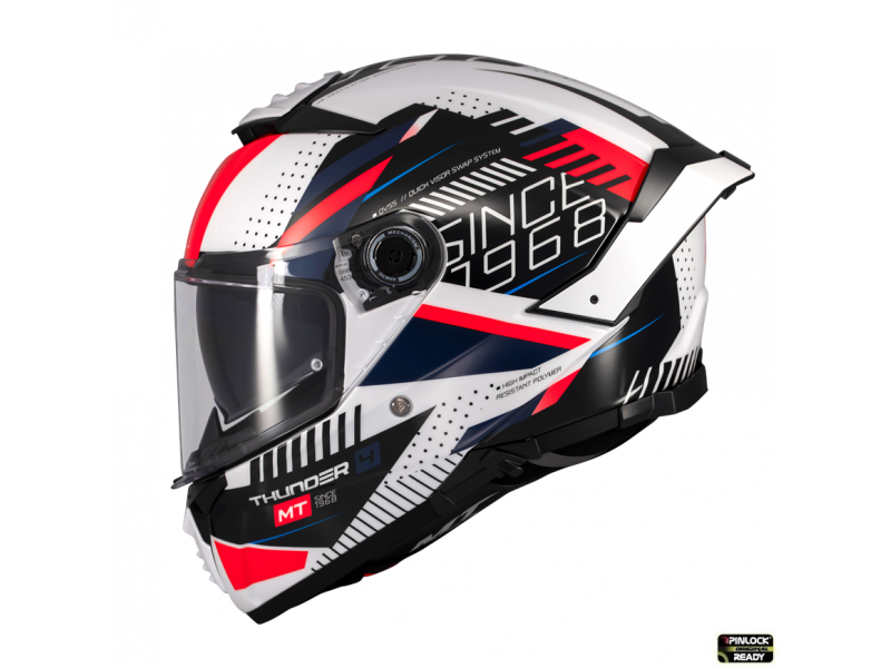 Casca integrala MT Thunder 4 SV Luminence A7 alb/rosu/albastru lucios (ochelari soare integrati) - tip viziera: MT-V-28B