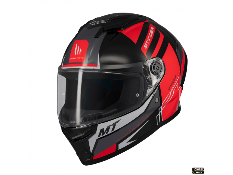 Casca integrala MT Stinger 2 Tron B15 negru/rosu lucios - tip viziera: MT-V-28B