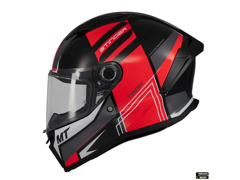 Casca integrala MT Stinger 2 Tron B15 negru/rosu lucios - tip viziera: MT-V-28B