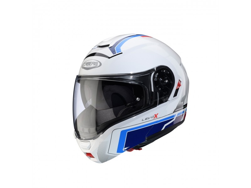 Casca modulabila (flip-up) Caberg model Levo X Elite O5 alb/albastru/rosu lucios Pinlock ready - lentila Pinlock inclusa (fibra de sticla)