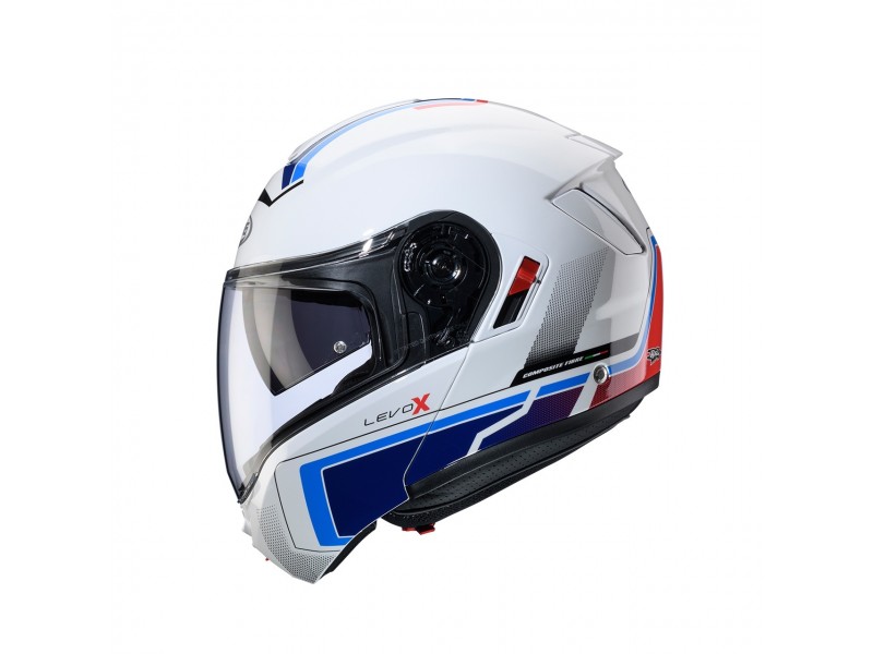 Casca modulabila (flip-up) Caberg model Levo X Elite O5 alb/albastru/rosu lucios Pinlock ready - lentila Pinlock inclusa (fibra de sticla)