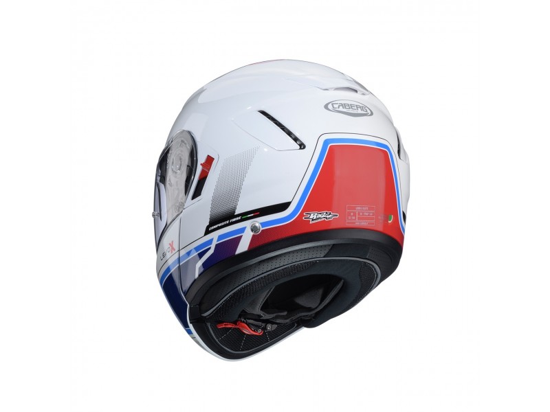 Casca modulabila (flip-up) Caberg model Levo X Elite O5 alb/albastru/rosu lucios Pinlock ready - lentila Pinlock inclusa (fibra de sticla)