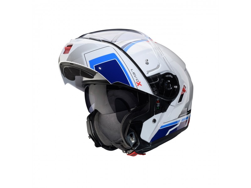 Casca modulabila (flip-up) Caberg model Levo X Elite O5 alb/albastru/rosu lucios Pinlock ready - lentila Pinlock inclusa (fibra de sticla)