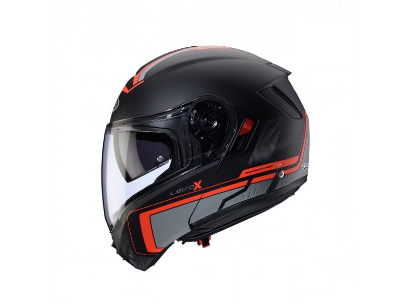 Casca modulabila (flip-up) Caberg model Levo X Elite L7 negru/gri/rosu fluor mat Pinlock ready - lentila Pinlock inclusa (fibra de sticla)