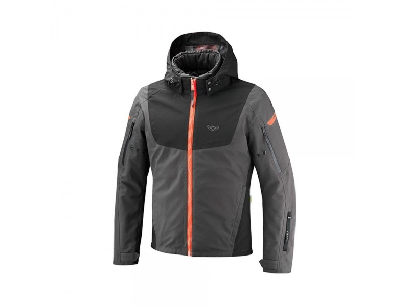 Geaca (jacheta) motociclete barbati Touring/Adventure/Urban Ixon All season model Burning MS culoare: antracit/negru/rosu neon (geaca laminata; waterproof si pe exterior)