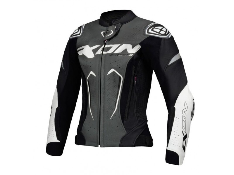 Geaca (jacheta) motociclete femei piele Racing Ixon vara model Vortex 3 LS culoare: negru/antracit/alb