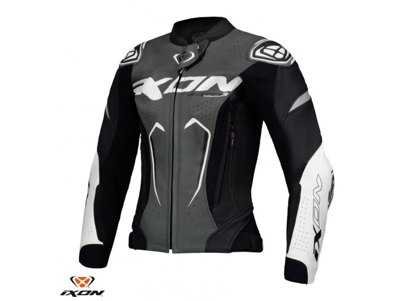 Geaca (jacheta) motociclete femei piele Racing Ixon vara model Vortex 3 LS culoare: negru/antracit/alb Geaca (jacheta) motociclete femei piele Racing Ixon vara model Vortex 3 LS culoare: negru/antracit/alb