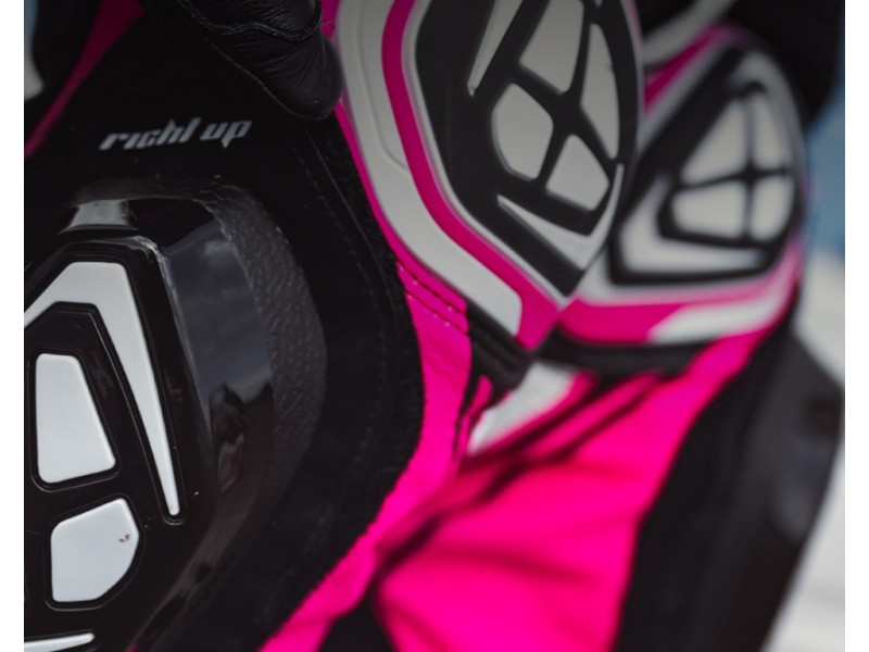 Pantaloni motociclete femei piele Racing Ixon vara model Vortex 3 LS culoare: negru/roz/alb