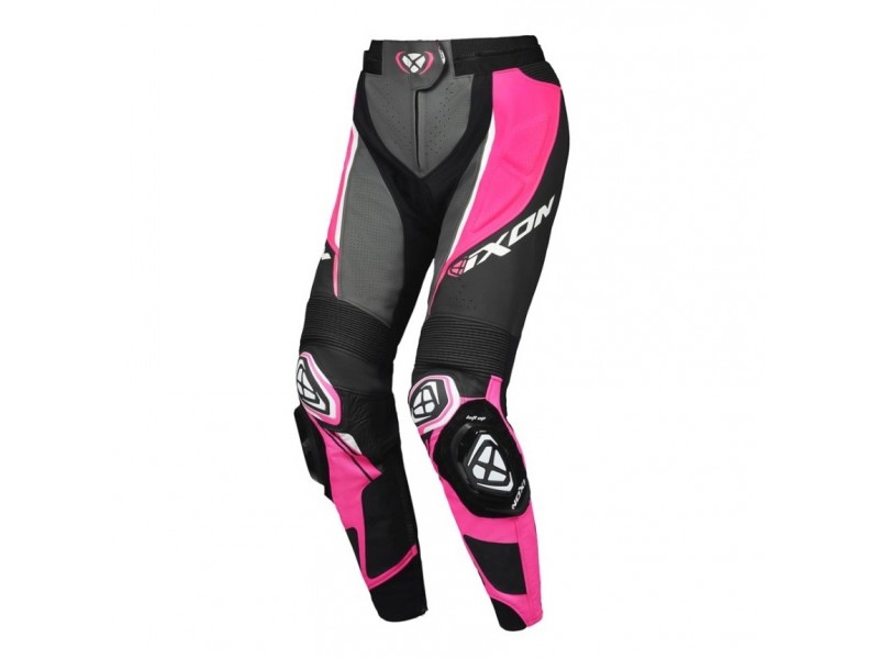 Pantaloni motociclete femei piele Racing Ixon vara model Vortex 3 LS culoare: negru/roz/alb