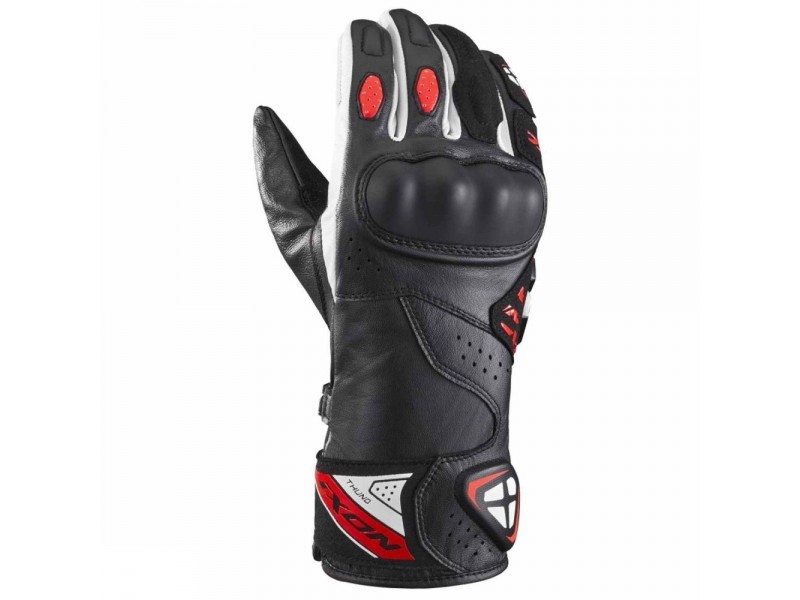 Manusi barbati Racing vara piele Ixon model Thund MS culoare: negru/rosu/alb - degete tactile