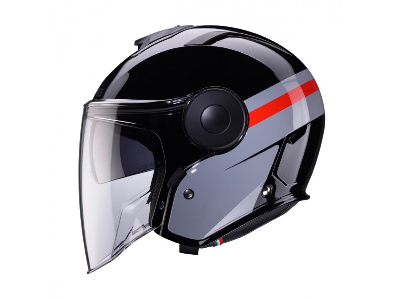 Casca open face (jet) Caberg model Soho SV Zephyr L7 negru/gri/rosu lucios