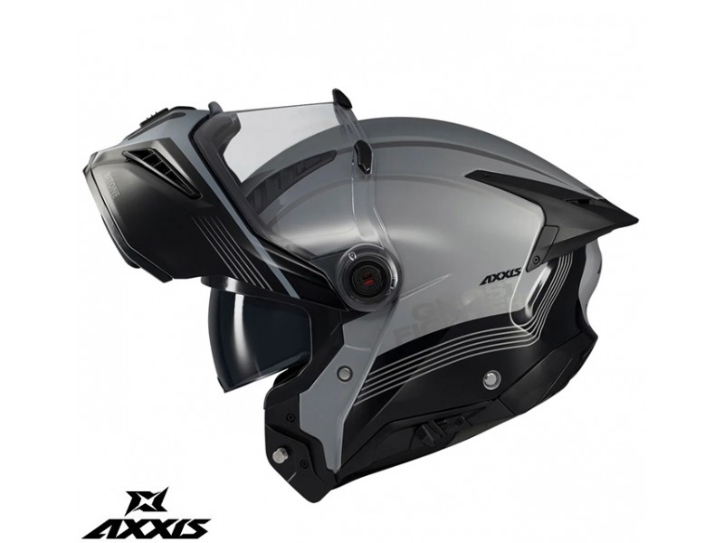 Casca modulabila (flip-up) Axxis GhostFighter SV Bitone C2 negru/gri lucios (ochelari soare integrati) – tip viziera: MT-V-36