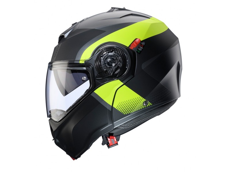 Casca modulabila (flip-up) Caberg model Duke Evo SV Indy L1 gun metal (titanium)/galben fluor/negru mat Pinlock ready - lentila Pinlock inclusa