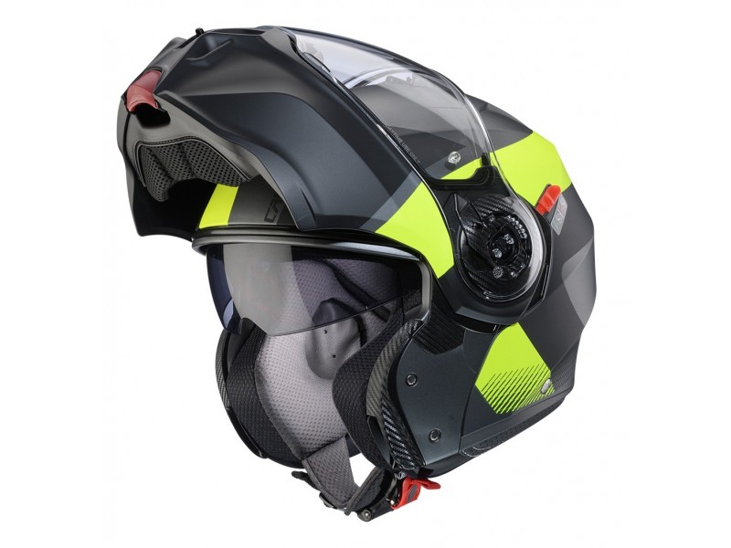 Casca modulabila (flip-up) Caberg model Duke Evo SV Indy L1 gun metal (titanium)/galben fluor/negru mat Pinlock ready - lentila Pinlock inclusa