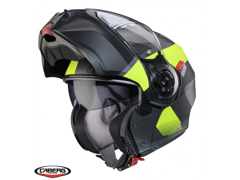 Casca modulabila (flip-up) Caberg model Duke Evo SV Indy L1 gun metal (titanium)/galben fluor/negru mat Pinlock ready - lentila Pinlock inclusa