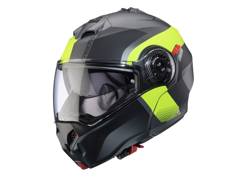 Casca modulabila (flip-up) Caberg model Duke Evo SV Indy L1 gun metal (titanium)/galben fluor/negru mat Pinlock ready - lentila Pinlock inclusa