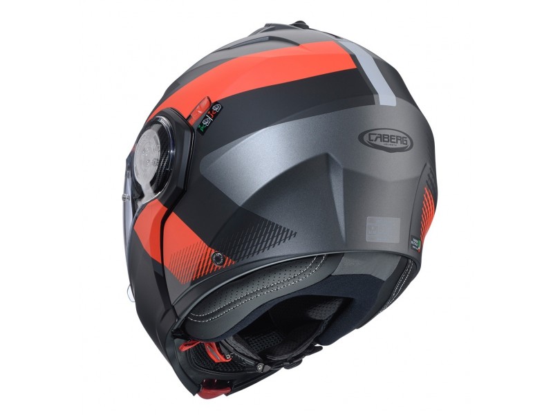 Casca modulabila (flip-up) Caberg model Duke Evo SV Indy L2 gun metal (titanium)/rosu fluor/negru mat Pinlock ready - lentila Pinlock inclusa