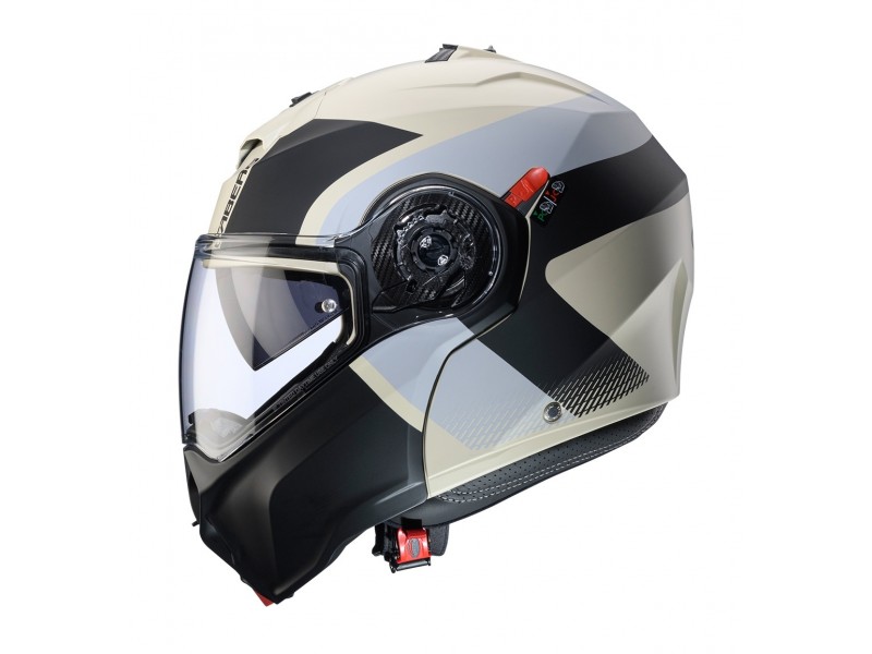 Casca modulabila (flip-up) Caberg model Duke Evo SV Indy P8 sand (nisipiu)/negru/gri mat Pinlock ready - lentila Pinlock inclusa