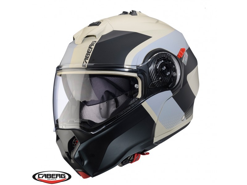 Casca modulabila (flip-up) Caberg model Duke Evo SV Indy P8 sand (nisipiu)/negru/gri mat Pinlock ready - lentila Pinlock inclusa