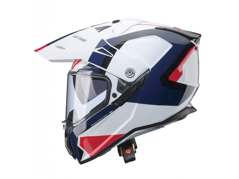 Casca adventure/off road Caberg model Tanami SV Scram H7 alb/rosu/albastru lucios Pinlock ready - lentila Pinlock inclusa