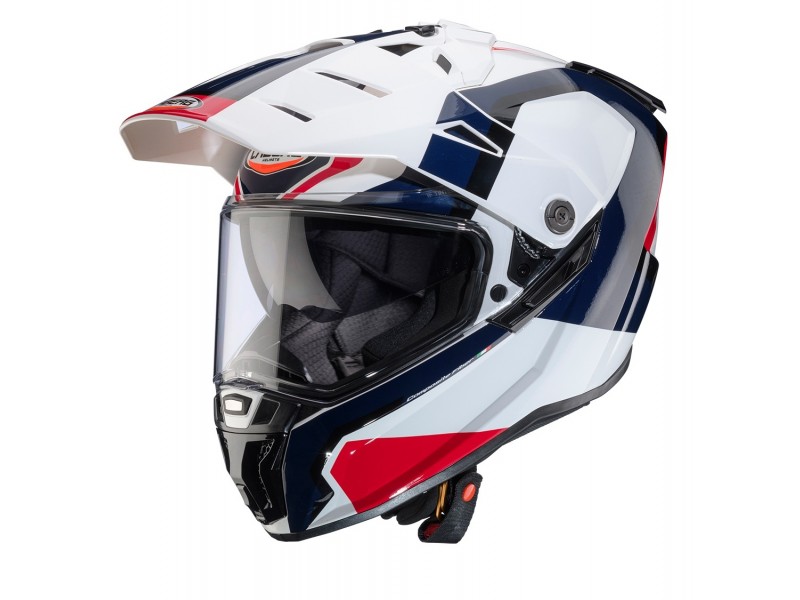 Casca adventure/off road Caberg model Tanami SV Scram H7 alb/rosu/albastru lucios Pinlock ready - lentila Pinlock inclusa