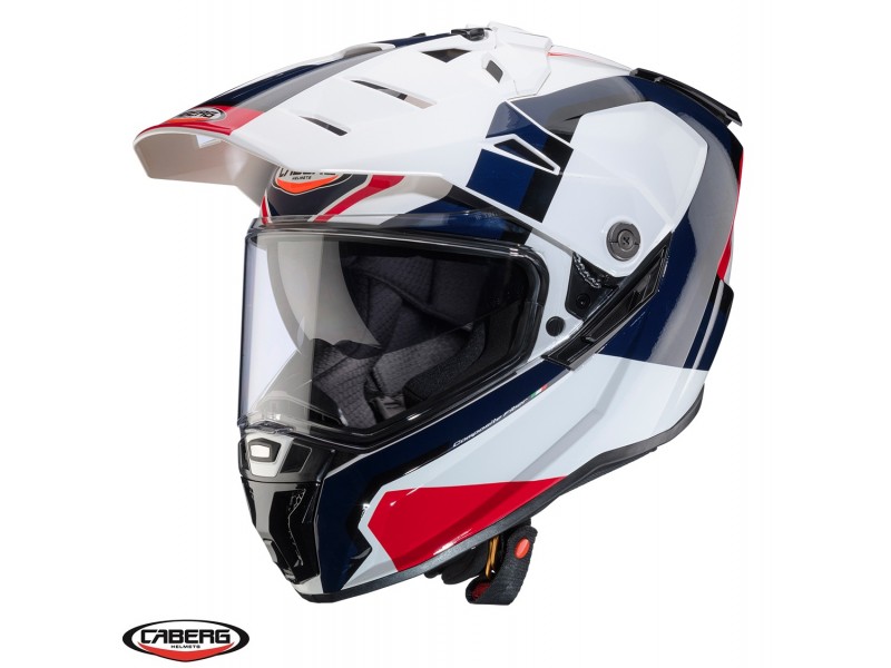 Casca adventure/off road Caberg model Tanami SV Scram H7 alb/rosu/albastru lucios Pinlock ready - lentila Pinlock inclusa