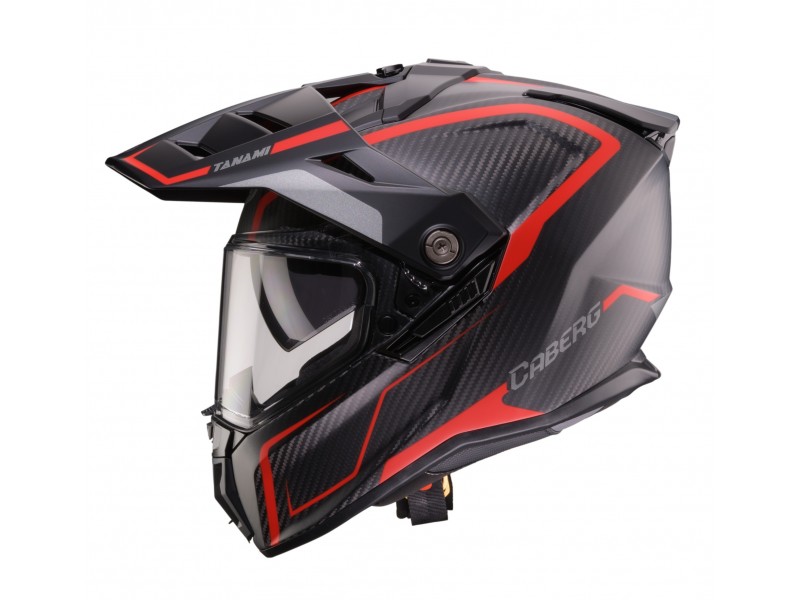 Casca adventure/off road Caberg model Tanami SV Gravity Q8 rosu/gri/negru carbon Pinlock ready - lentila Pinlock inclusa (100% carbon)