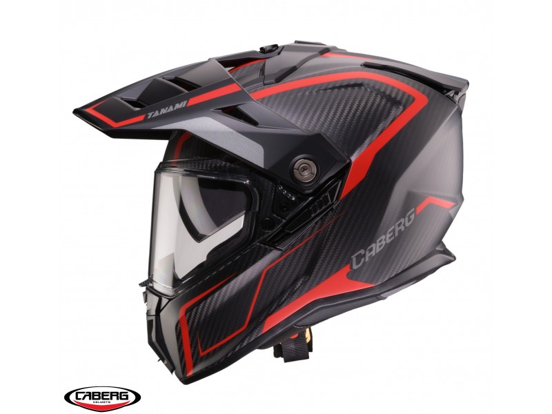 Casca adventure/off road Caberg model Tanami SV Gravity Q8 rosu/gri/negru carbon Pinlock ready - lentila Pinlock inclusa (100% carbon) Casca adventure/off road Caberg model Tanami SV Gravity Q8 rosu/gri/negru carbon Pinlock ready - lentila Pinlock inclusa (100% carbon)