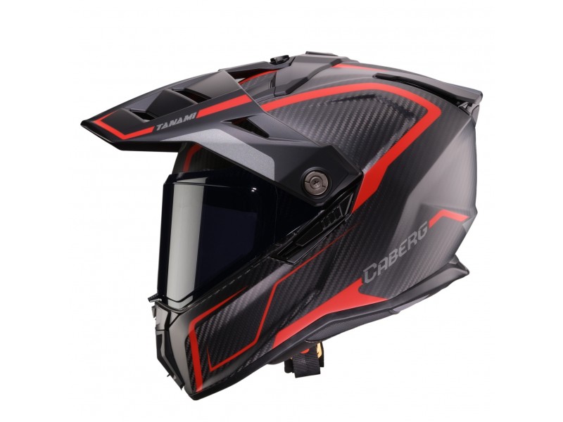 Casca adventure/off road Caberg model Tanami SV Gravity Q8 rosu/gri/negru carbon Pinlock ready - lentila Pinlock inclusa (100% carbon)